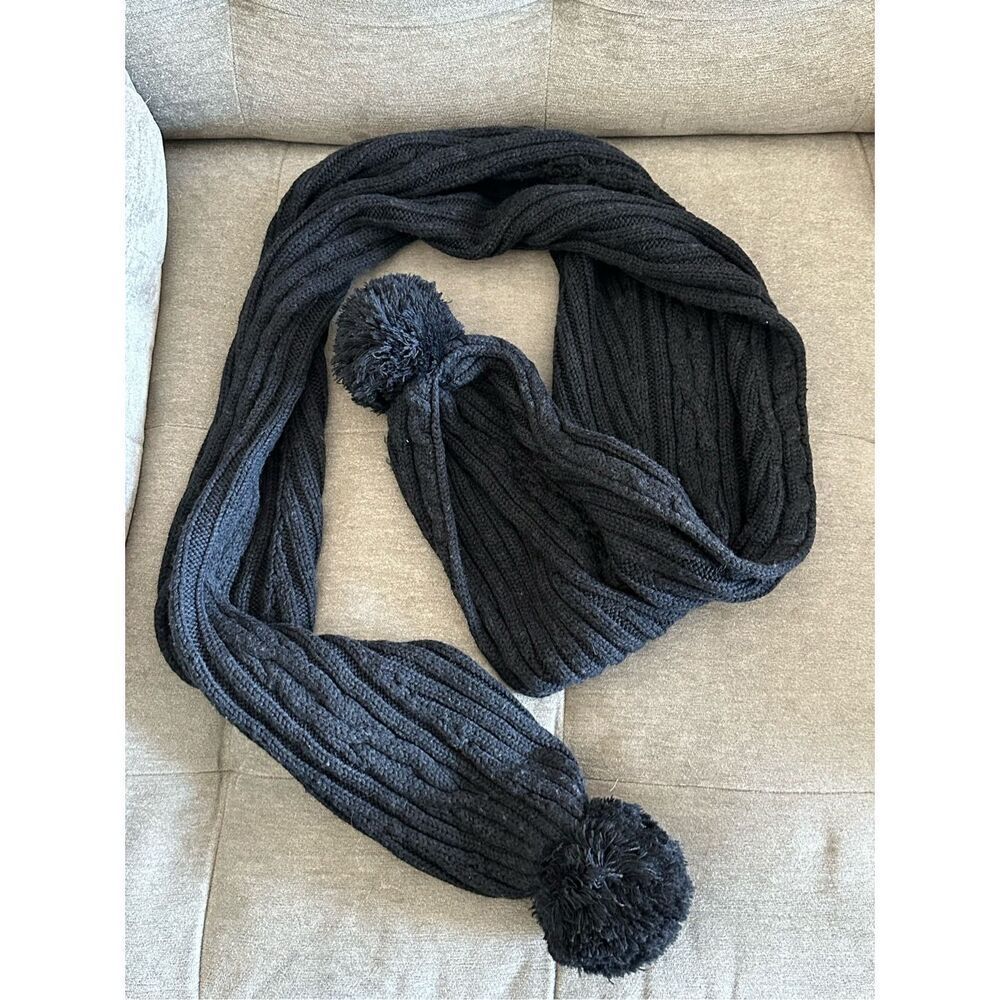 Diane von Furstenberg Chunky Knit Pom Pom Scarf Gray Elyse Lagenlook Cottagecore